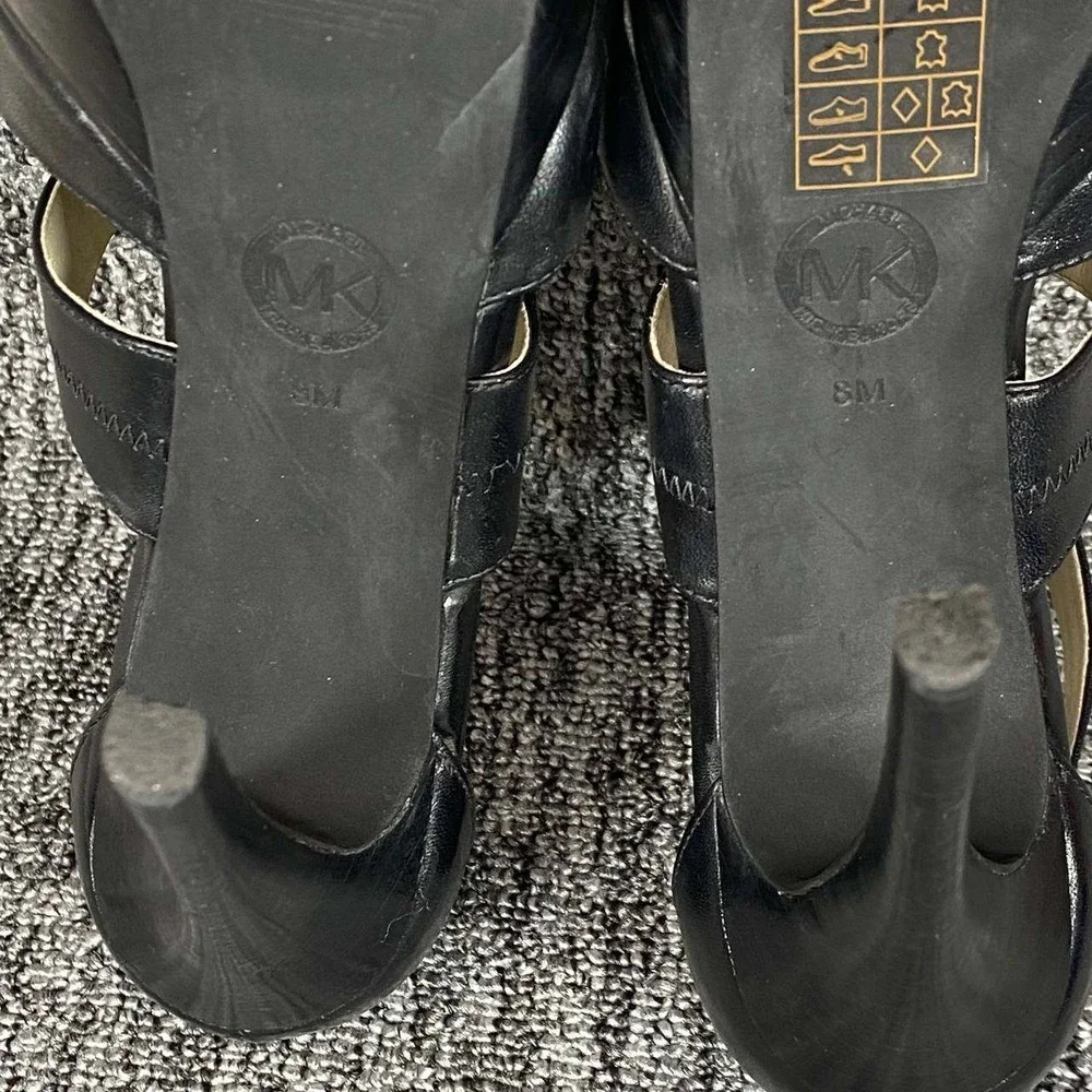 Michael Kors Berkley Platform Stiletto Sandals Women 8M Black Leather‎ Front Zip
